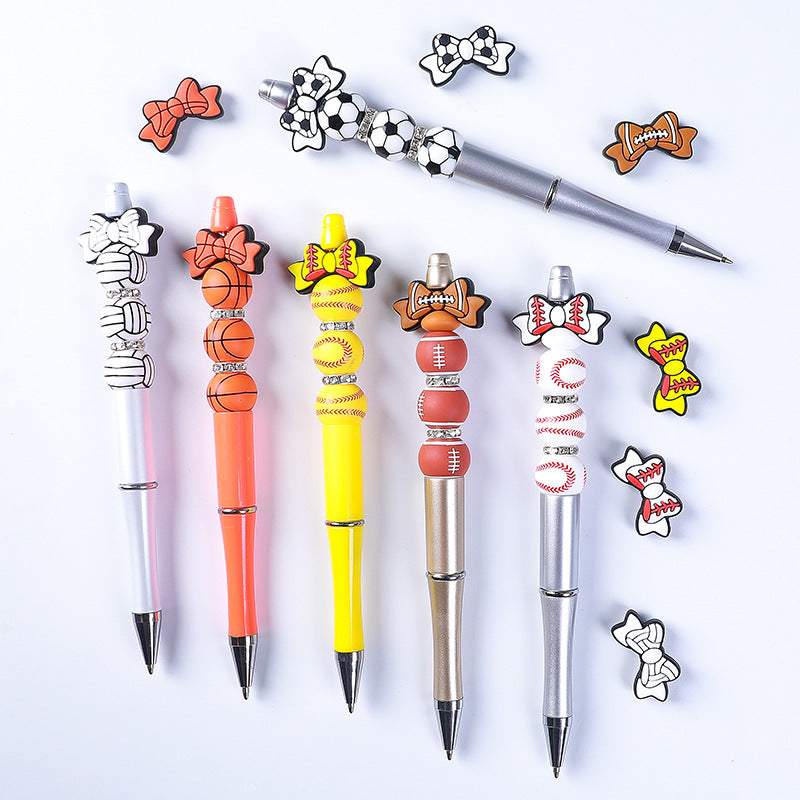 Silicone Focal Beads Sports Bow Shape with Detailed Stitching 2