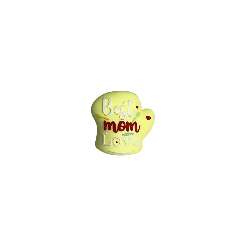 20Pcs Silicone 3D Focal Beads Mother Day Gloves Best Mom Love Print 6