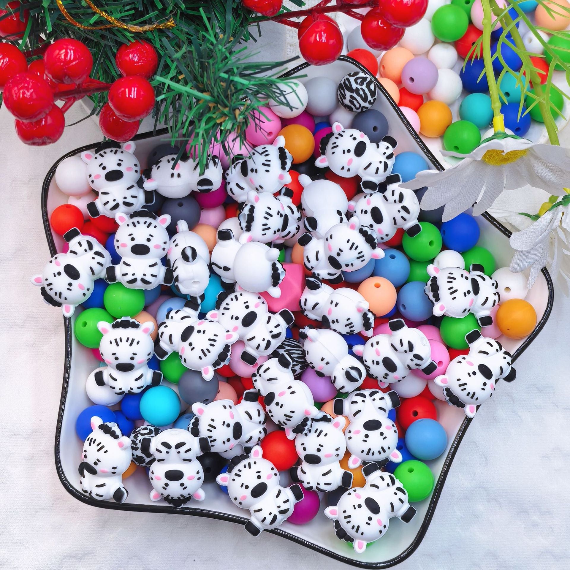20Pcs Silicone 3D Focal Beads Cute Cow Sitting Pose 4