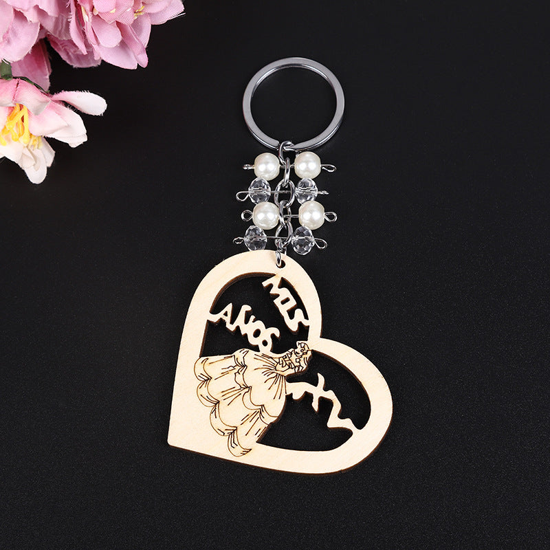 Love Princess Wooden Bead Keychain Heart Shape Charm 6
