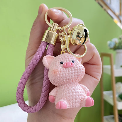 Resin Wool Animal Keychain Cute Charm with Braided Strap 6