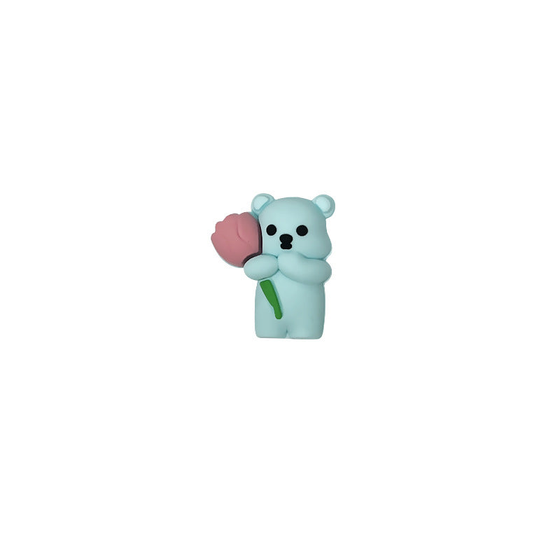 20Pcs Silicone 3D Focal Beads Colored Teddy Bear Holding Flower 8