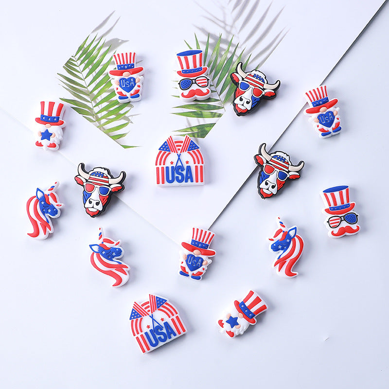 20pcs Silicone Focal Beads Independence Day Theme USA Flag and Character Designs 3