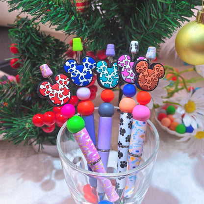 20Pcs Silicone Focal Beads Round Ear Mouse Character with Multi-Color Spots