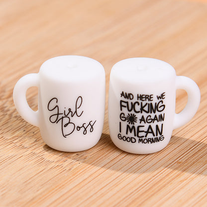 50pcs Silicone Focal Beads Cup Printed Design 25