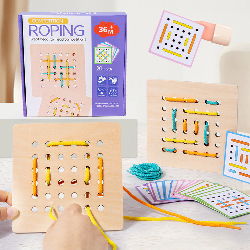 Wooden Double Battle Pattern Rope Montessori Toys for Kids 2