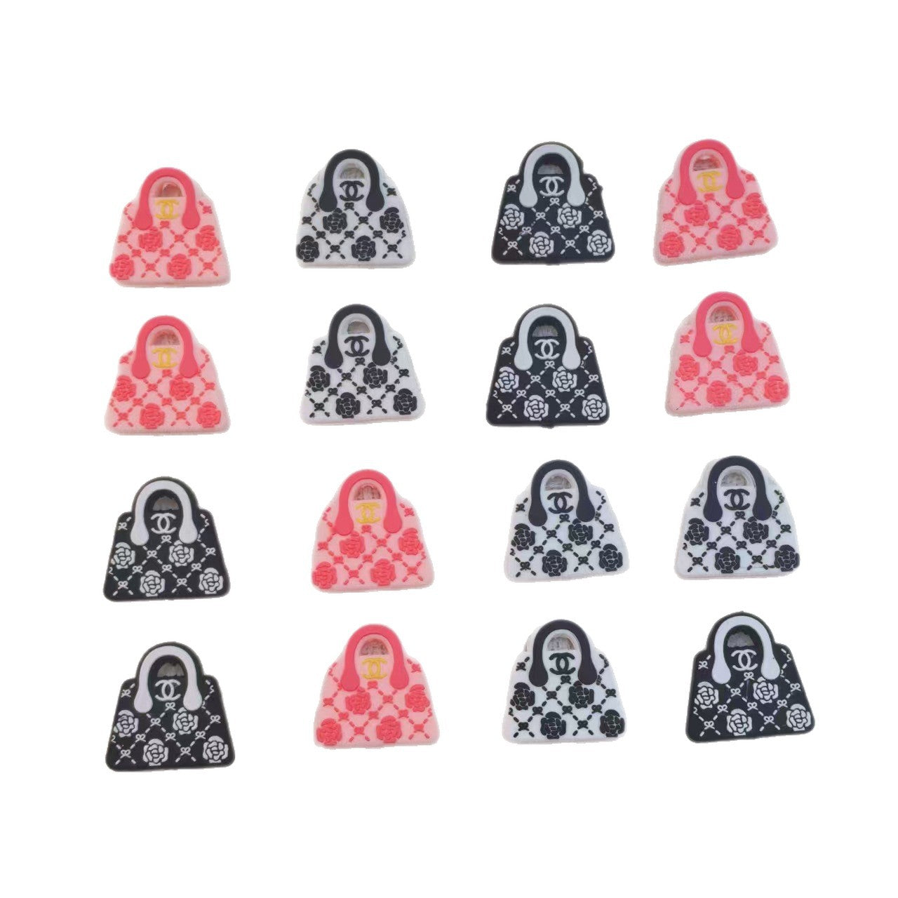 20Pcs Silicone Focal Beads Designer Handbag Pattern with Floral Detail