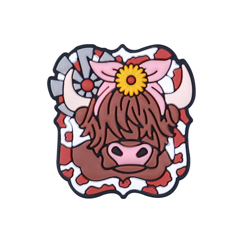 20Pcs Silicone Focal Beads Farm Highland Cattle Square Cow Design 5