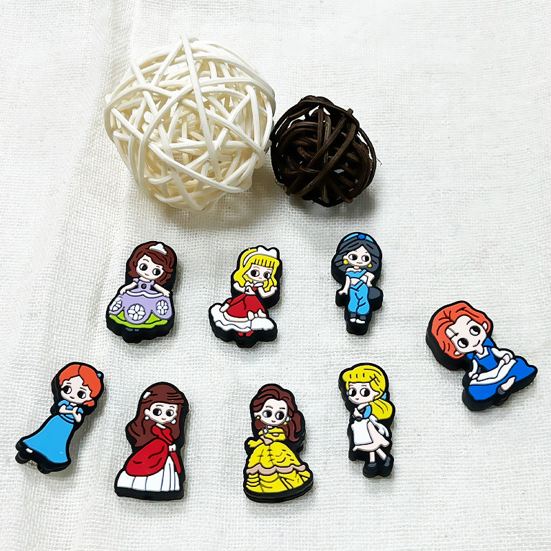 20Pcs Silicone Focal Beads Cartoon Princess Sitting Pose 2