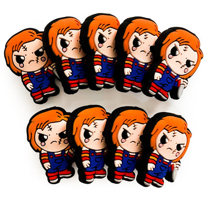 20Pcs Silicone Focal Beads Orange Haired Character Holding Knife 3