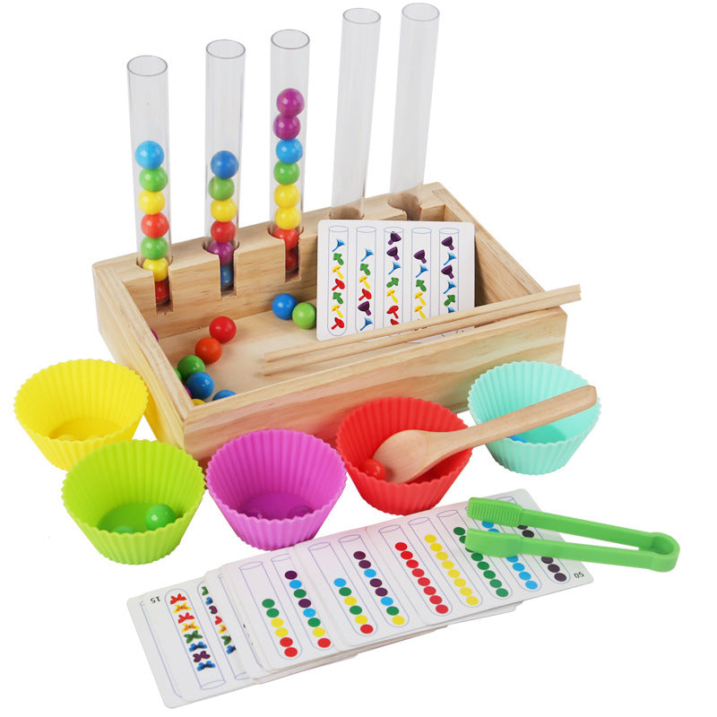 Wooden Montessori Toys Color Sorting Test Tube Beads 4