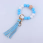 Leather Tassel Octagonal Silicone Bead Wristlet Keychain 7
