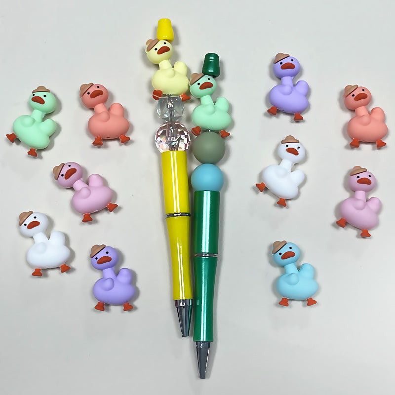 20Pcs Silicone 3D Focal Beads Macaroon Color Duck Wearing Hat 3