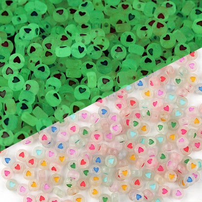 100 Pack Glow In The Dark Flat Round Letter Heart Acrylic Beads Bracelet Accessories 7