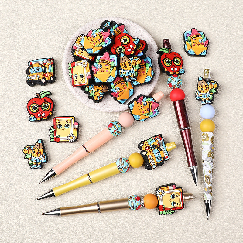 20Pcs Silicone Focal Beads Cartoon Pencil Apple With Glasses Detail 2