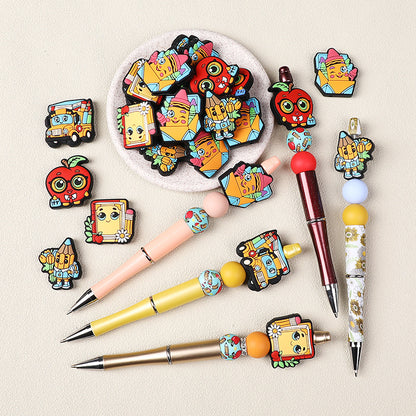 20Pcs Silicone Focal Beads Cartoon Pencil Apple With Glasses Detail 2