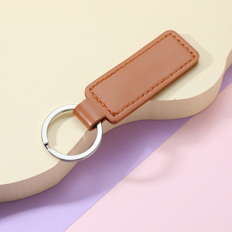Creative PU Leather Keychain Rectangular Tag with Metal Ring 11