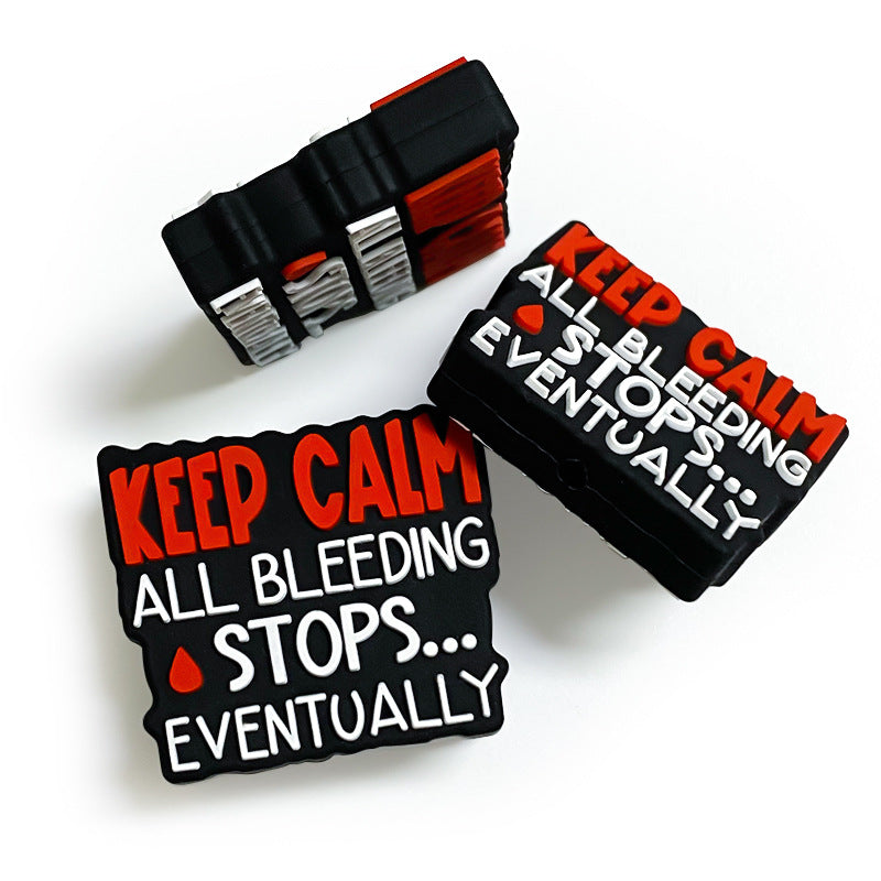 20Pcs Silicone Focal Beads Keep Calm Text with Blood Drop Detail 3