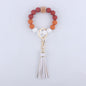 Tassel Silicone Bead Wristlet Keychain with Wooden Bead Charm 8cm 12