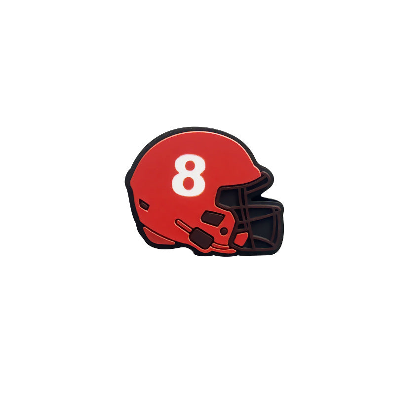 20pcs Silicone Focal Beads Football Helmet Printed Design 17