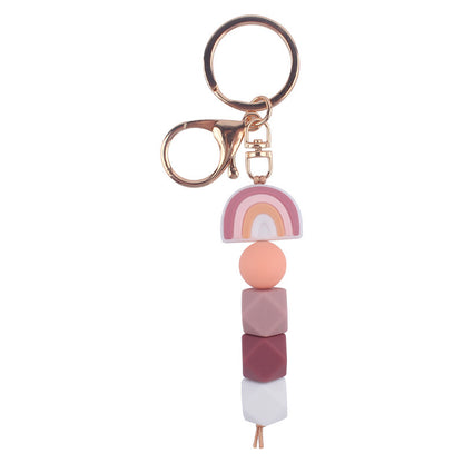 Rainbow Silicone Bead Keychain Geometric Charm 14cm 6