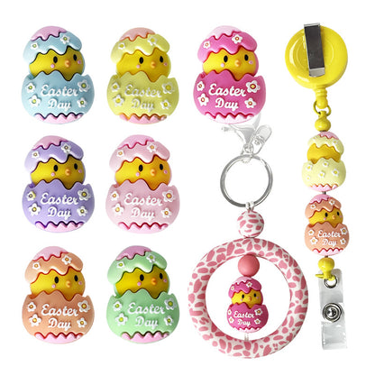 20Pcs Silicone 3D Focal Beads Easter Chicken Hatching Eggs With Printed Text