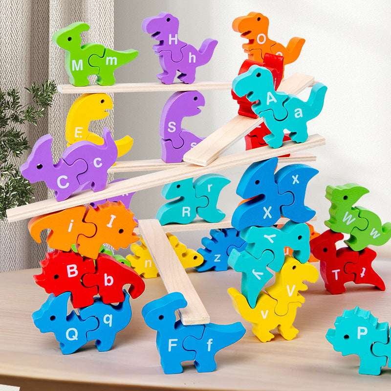 Wooden Dinosaur Alphabet Number Pairing Montessori Toys 2