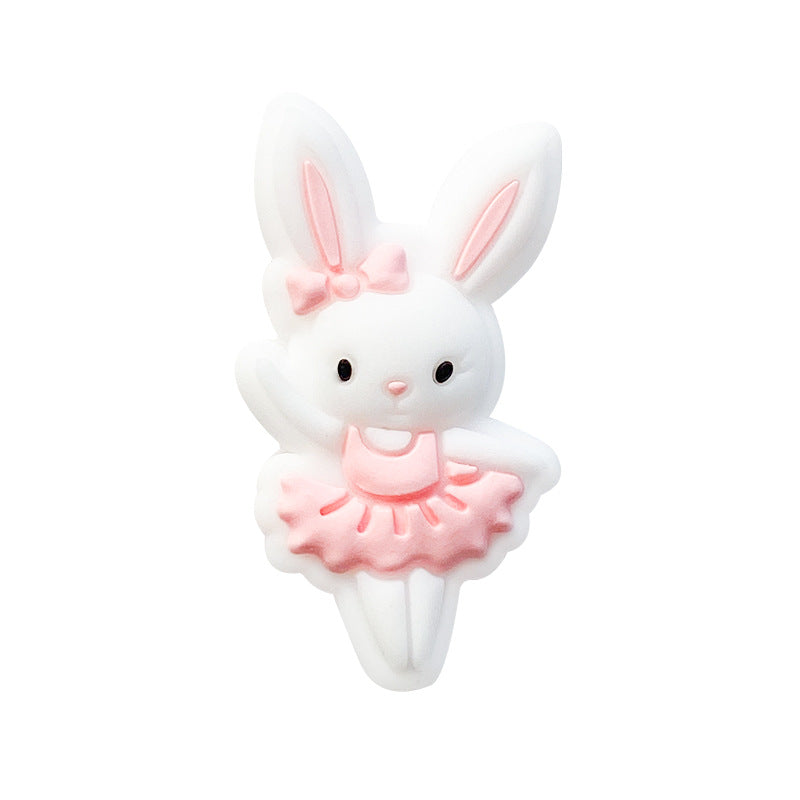 20pcs Silicone Focal Beads Bunny Wearing Dress and Bow 4