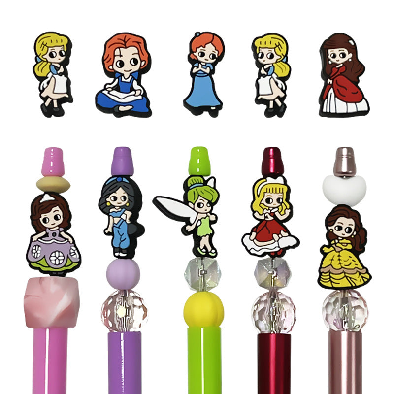 20Pcs Silicone Focal Beads Cartoon Princess Sitting Pose 5
