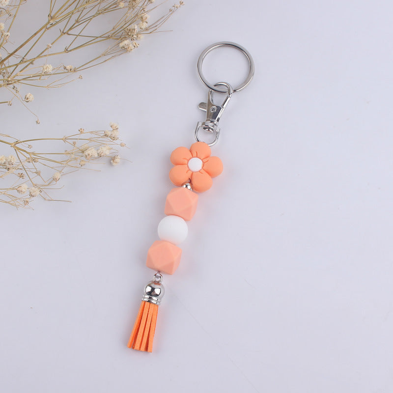Flower Silicone Bead Keychain with Tassel Charm Accessory 9