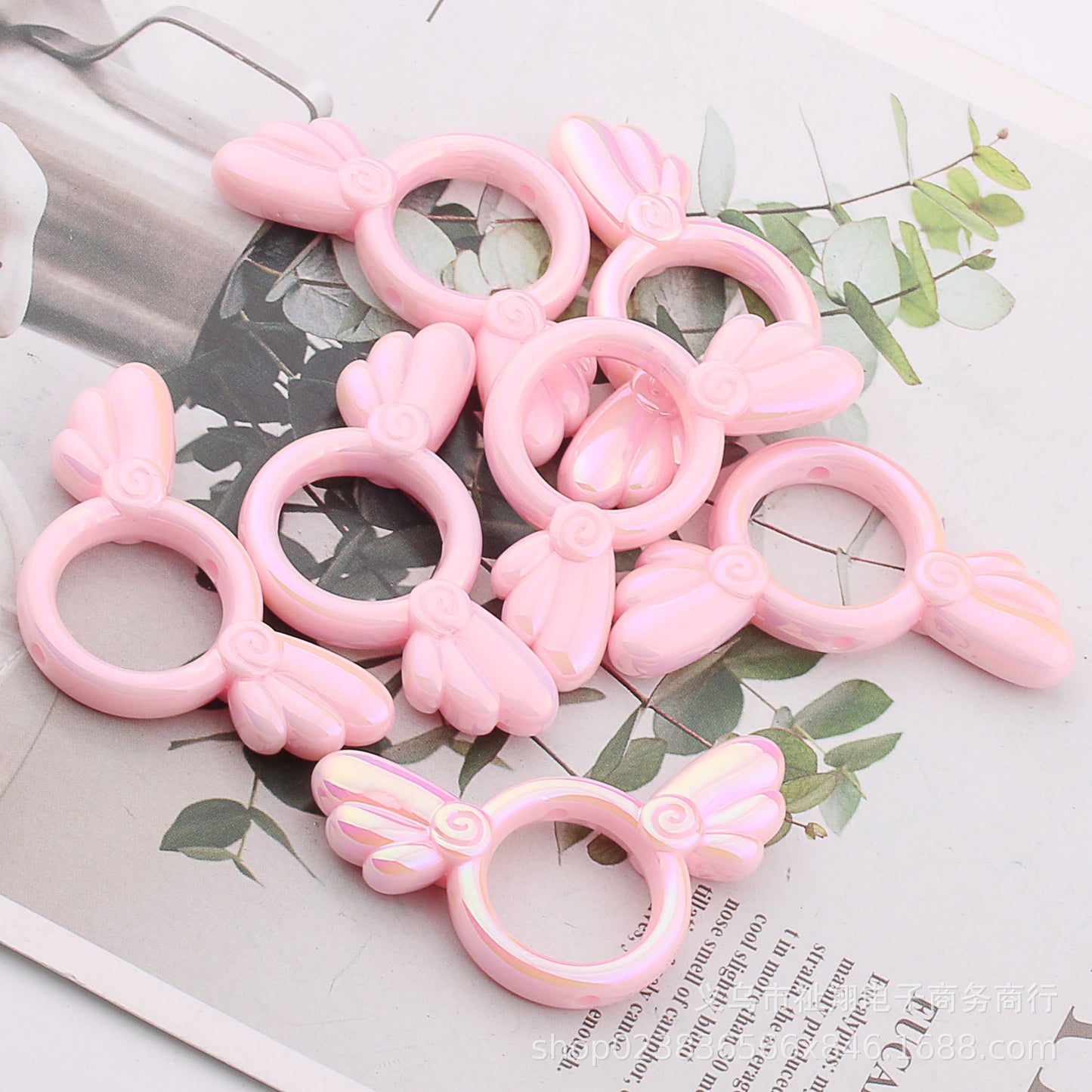 2Pcs 25x46mm Sakura Angel Wings Acrylic Beads UV Finish Color Plated 17