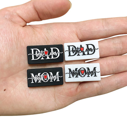 20Pcs Silicone Focal Beads Love Dad Or Mom Rectangular Design 5