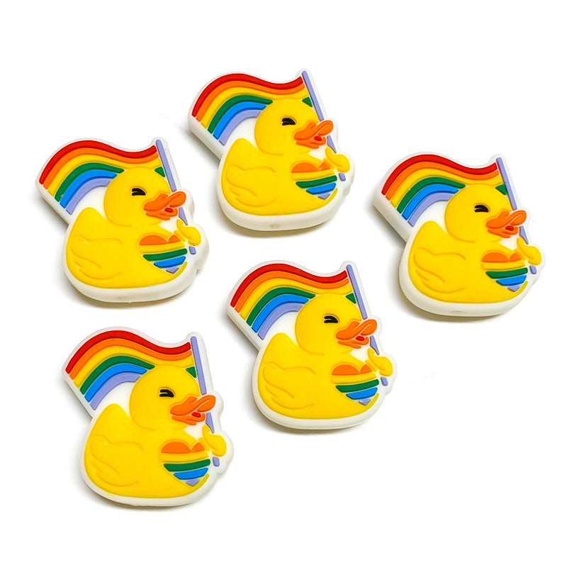 20Pcs Silicone Focal Beads Rainbow Red Flag Holding Heart Yellow Duck 2