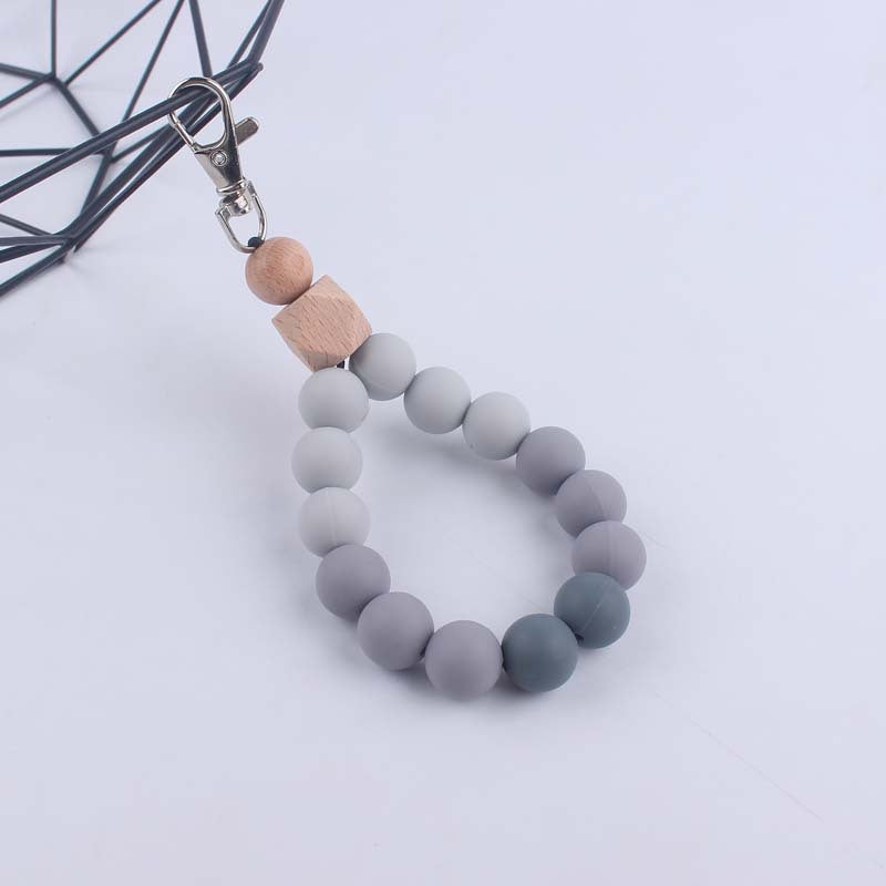 Contrast Wood Octagonal Silicone Bead Wristlet Keychain 13
