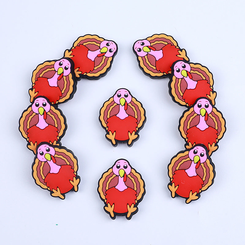 20pcs Silicone Focal Beads Thanksgiving Turkey Side Profile 2