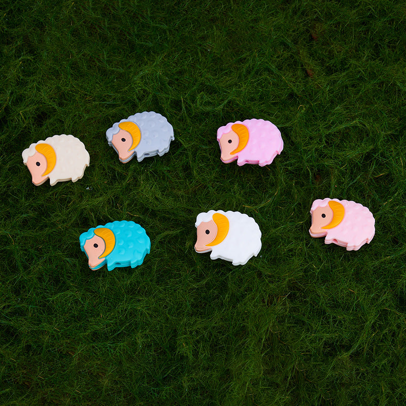 20pcs Silicone Focal Beads Sheep Side Profile with Curled Horns 4