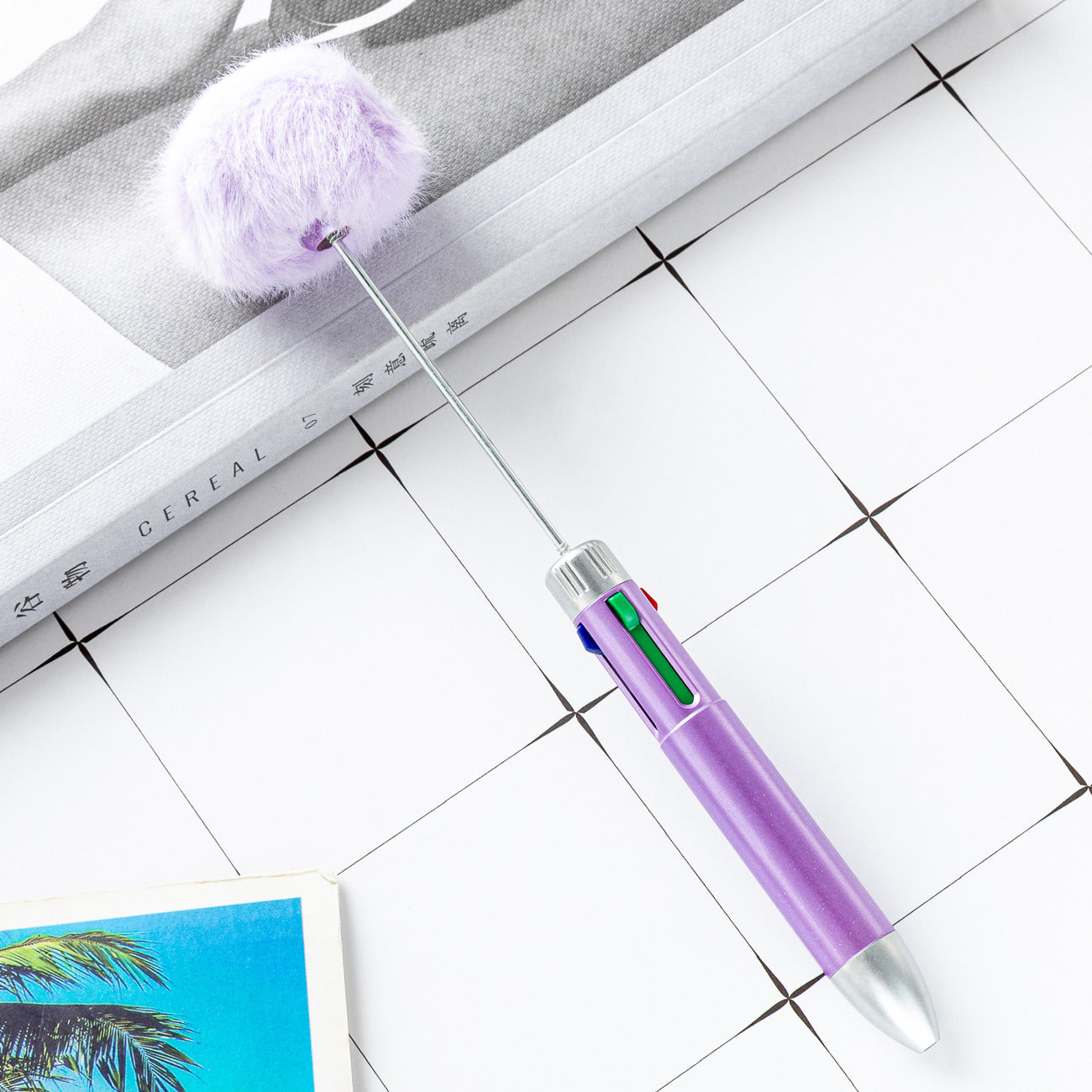 4 In 1 Cartoon Fur Ball Plastic Beadable Ballpoint Pens DIY Craft Supplies 14
