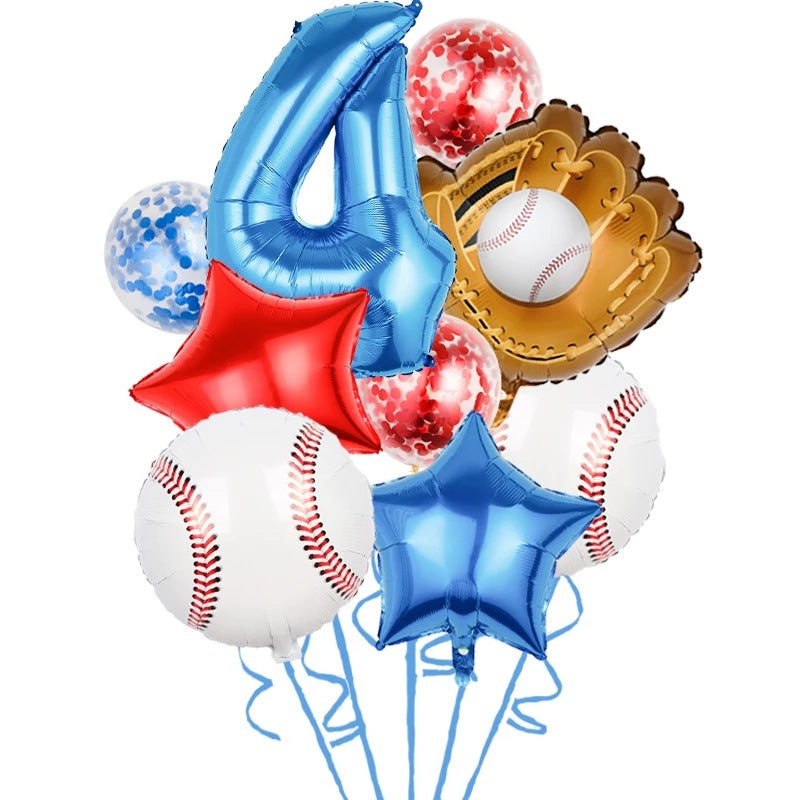 Baseball Foil Balloon Set One Year Birthday Party Decoration 9pcs 7