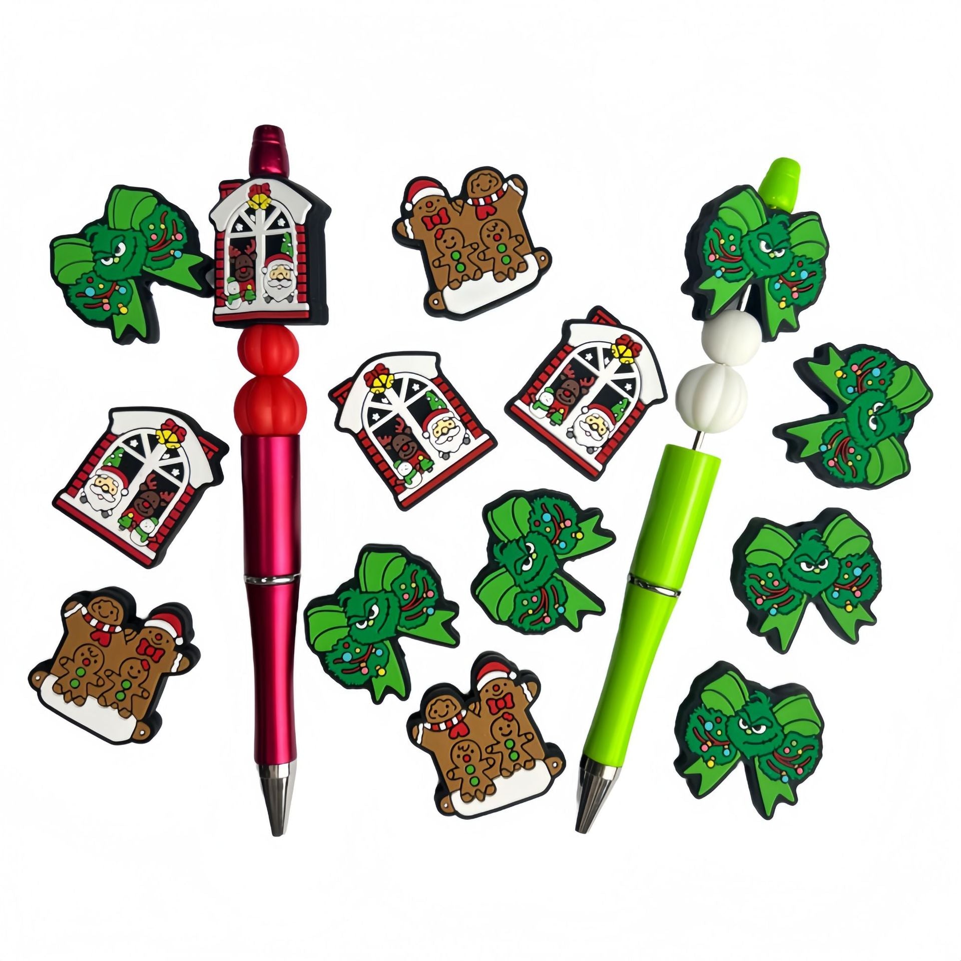 20Pcs Silicone Focal Beads Christmas Gingerbread Man Green Bow House 4