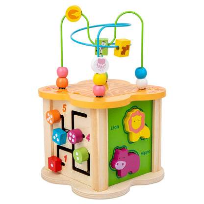 Wooden Four-Sided Treasure Chest Bead Maze Educational Toy