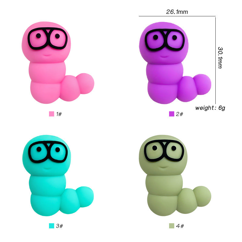 20Pcs Silicone 3D Focal Beads Cute Caterpillar Wearing Glasses 3
