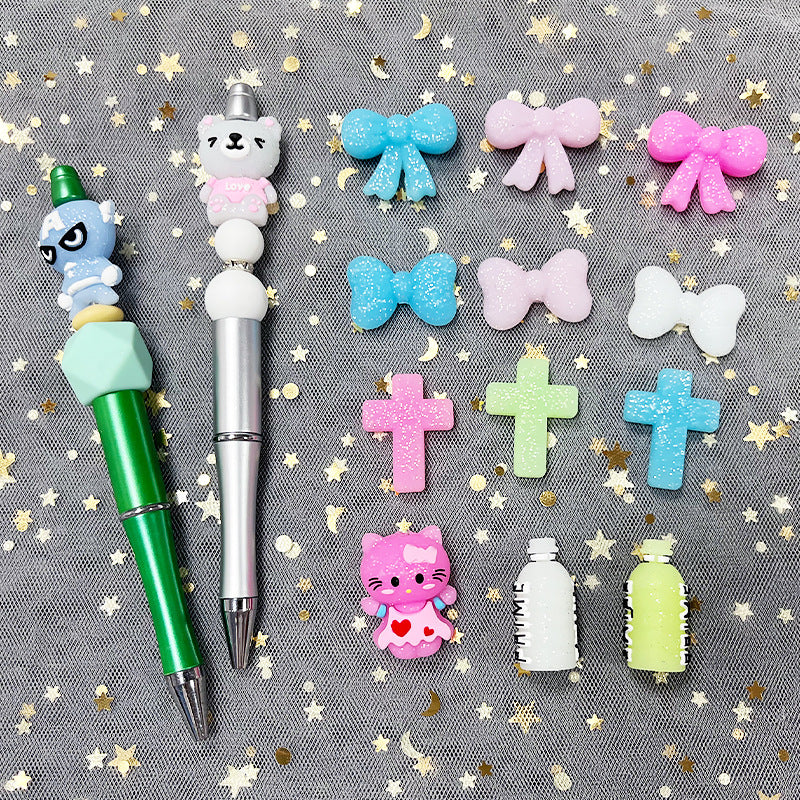 20Pcs Silicone Focal Beads Bow Cross Solid Luminous Design 3