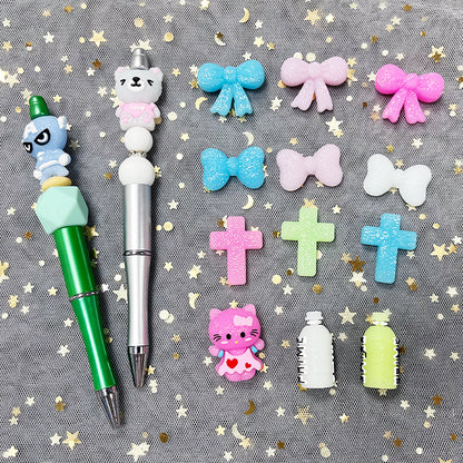 20Pcs Silicone Focal Beads Bow Cross Solid Luminous Design 3