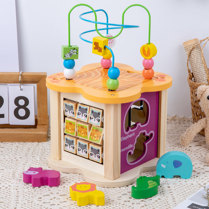 Wooden Four-Sided Treasure Chest Bead Maze Educational Toy 2