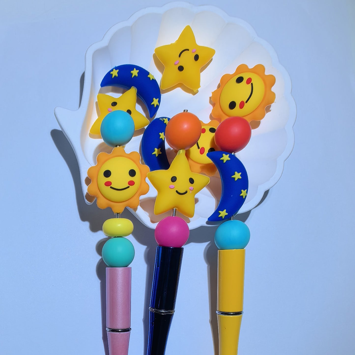 20Pcs Silicone 3D Focal Beads Stars Moon Sun Smiling Faces 3