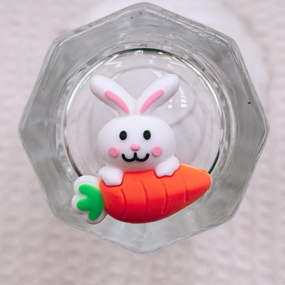 20Pcs Silicone 3D Focal Beads Easter Little Yellow Chicken Holding Pink Bow 7