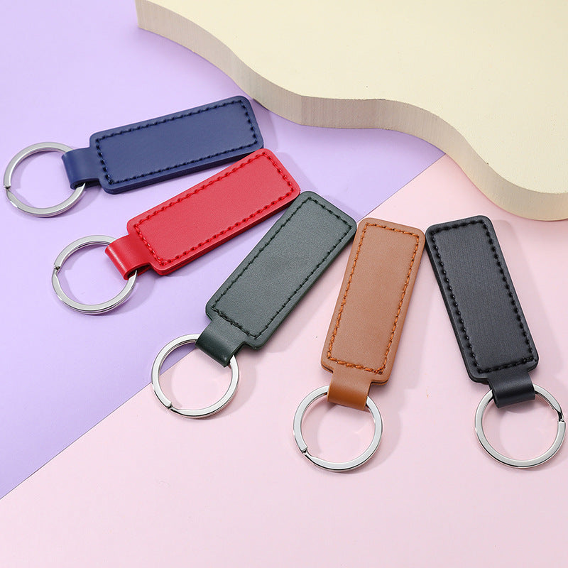 Creative PU Leather Keychain Rectangular Tag with Metal Ring 2
