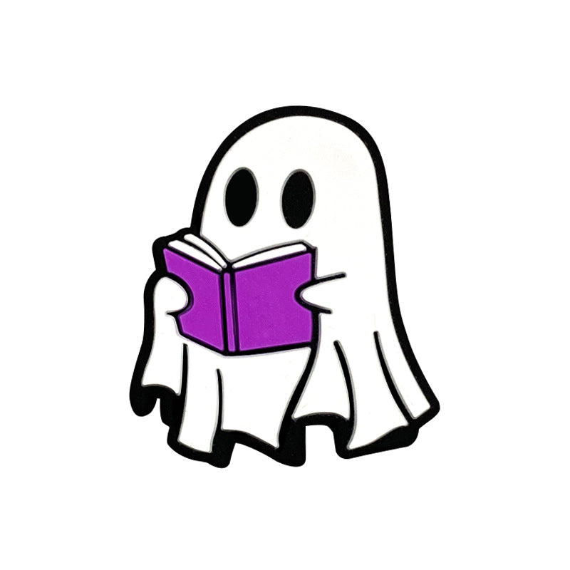 20pcs Silicone Focal Beads Halloween White Ghost Reading Book 7