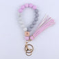 Beech Wood with Eyes Octagonal Tassels Silicone Bead Wristlet Keychain 11