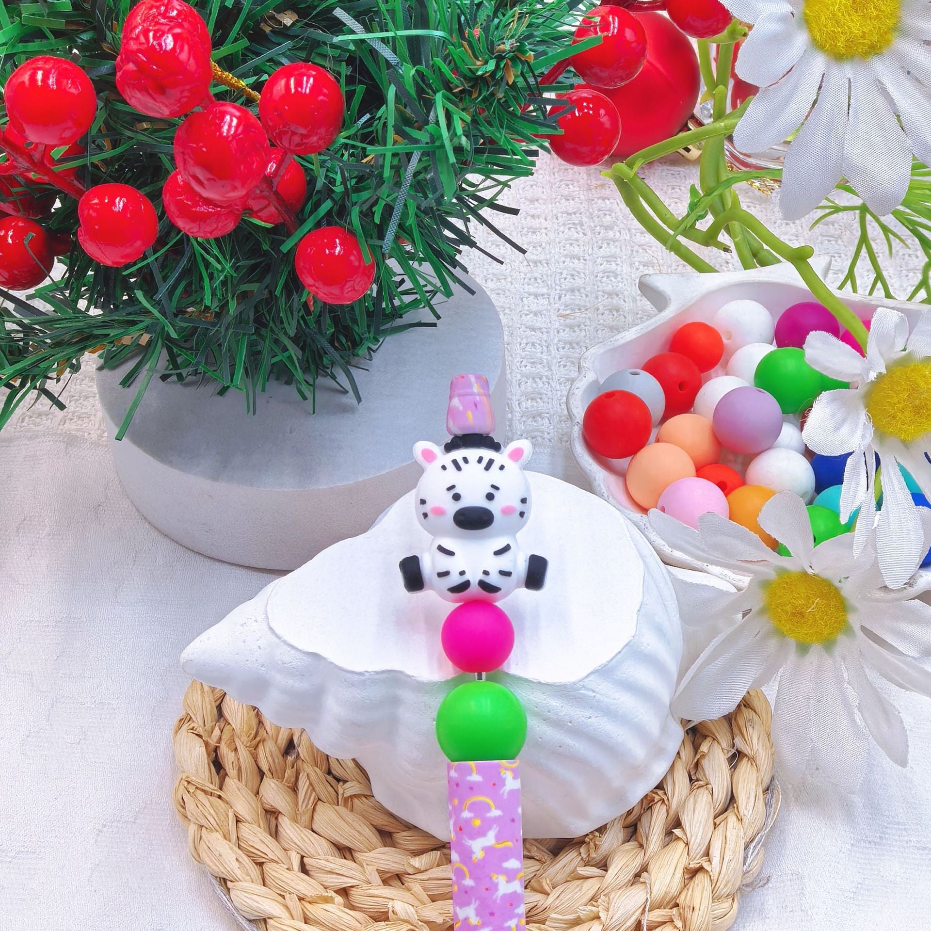 20Pcs Silicone 3D Focal Beads Cute Cow Sitting Pose 6